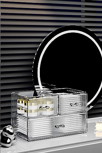 ZHIAI Stackable Storage Drawers, Acrylic Bathroom Counter Organizer Clear Makeup Organizers for Vanity, Kitchen Cabinets, Bathroom, Undersink, Home Organization and Storage (3 Drawers, Pattern A)