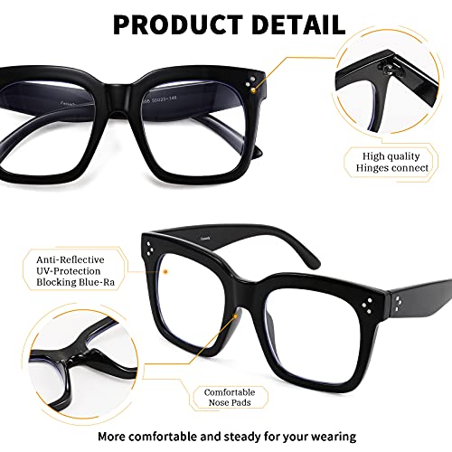 FEISEDY Women Men Blue Light Blocking Glasses Frame Oversized Designer Luxury Square Eyewear B2695(Bright Black)