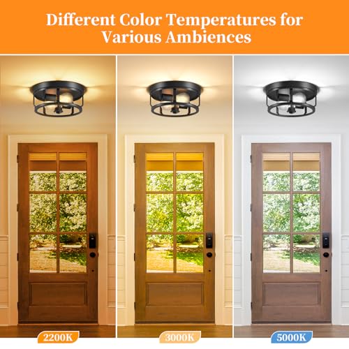 OYKYOHEI Outdoor Ceiling Light, 2-Light Motion Sensor Flush Mount Ceiling Light Fixture, Dusk to Dawn Outdoor Porch Light Ceiling Mount for Entryway, Porch, Garage, Bulb Not Included, Black