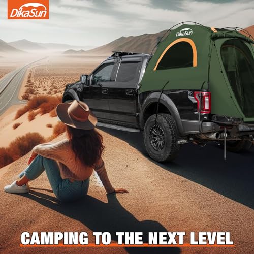 DikaSun Pickup Truck Bed Tent: Double Layer Quick Setup Pickup Tent 5.5-5.8 Ft, Waterproof PU3000mm Tear-Resistant Truck Tent for Camping (Green)