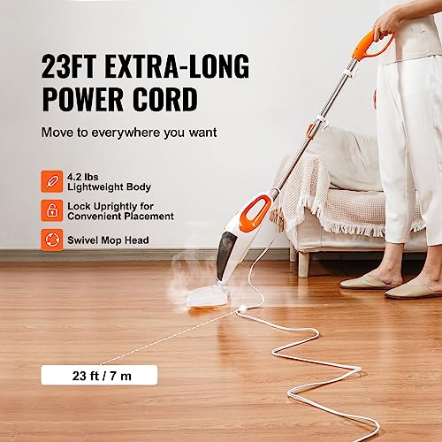 VEVOR Steam Mop, 5-in-1 Floor Steamer, Steam Mop for Hardwood Floors with 4 Replaceable Brush Heads, Floor Steam Cleaner for Ceramic, Granite, Marble, Linoleum, Natural Floor Mop with 2pcs Pads