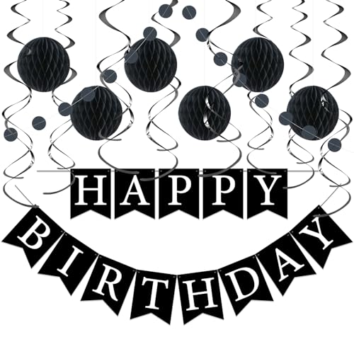 LITAUS, Birthday Decorations, NO DIY - Pack of 16 | Red Happy Birthday Banner, Honeycomb Balls, Swirls, Garland | Happy Birthday Decorations | Red Birthday Party Decorations