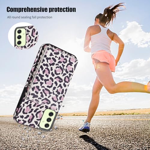 Phone Case for Samsung Galaxy A54 5G Wallet Cover with Tempered Glass Screen Protector and RFID Slim Credit Card Holder Slot Stand Cheetah Leopard Print Cell A 54 54A SM A546U 2023 Women Girl Men Pink