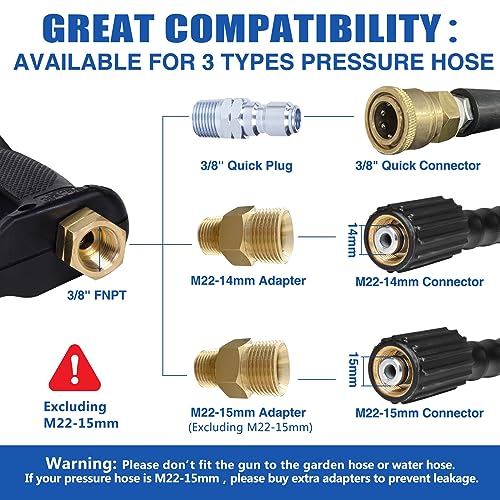 MEKOH Short Pressure Washer Gun, 4000 PSI High Power Washer Spray Gun, 10.5 GPM Foam Gun with 3/8'' Swivel Quick Connect, Pressure Washer Handle with M22-14mm Adapter for Extension Wand & Hose