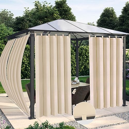 OutdoorLines Waterproof Outdoor Curtains for Patio - Windproof Tab Top Gazebo Curtain Panels - Privacy Sun Blocking Outside Curtain Set for Porch, Pergola and Cabana 110 x 96 inch, White, 2 Panels
