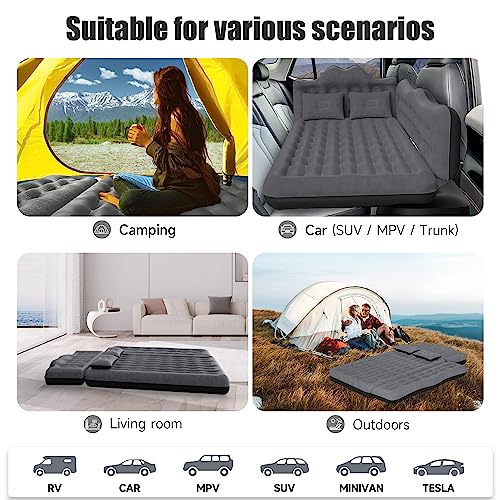 DikaSun Car Air Mattress, Inflatable SUV Truck Air Mattress Back Seat Camping Bed Thickened Car Sleeping Pad for Travel, Car Bed SUV Mattress with Car Air Pump 2 Pillows