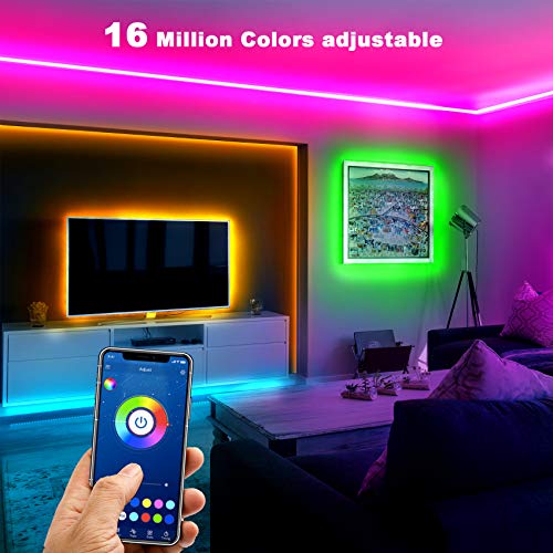 DAYBETTER Smart Led Lights 30 ft, 5050 RGB Led Strip Lights Kits with 24 Keys Remote, App Control Timer Schedule Led Music Strip Lights