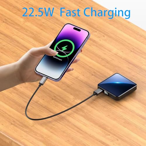 ummz 12000mAh Small Power Bank,Mini Portable Charger Built in 4 Cables,USB C Input/Output with Smart LED Display,External Battery Portable Charger Power Bank for iPhone,Tablet,Samsung