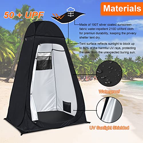 anngrowy Shower Tent Pop-Up Privacy Tent Camping Portable Toilet Outdoor Camp Bathroom Changing Dressing Room Instant Privacy Shelters for Hiking Beach Picnic Fishing Potty, Extra-Tall, UPF 50+
