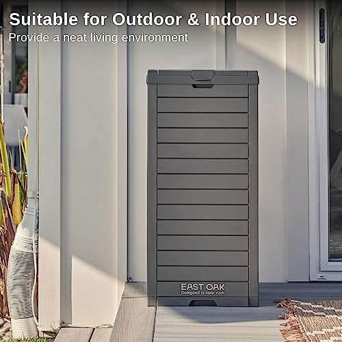 EAST OAK 38 Gallon Outdoor Trash Can, Waterproof Resin Garbage Can with Tiered Lid and Drip Tray, Outside Trash Bin for Patio, Kitchen, Backyard, Deck, Gray