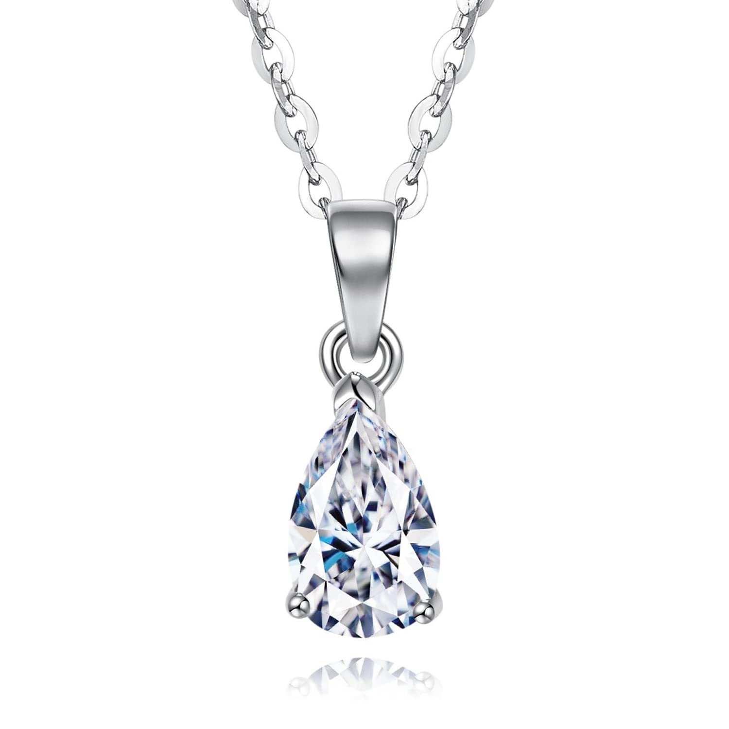 SecreTalk Moissanite Pendant Necklace for Women, 1CT D Color Ideal Cut 925 Sterling Silver Solitaire Diamond Necklace with Certificate of Authenticity (Pear Cut)
