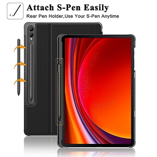 Soke Galaxy Tab S9 Plus/S8+/S7 FE/S7+ Case with S Pen Holder [SM-X810/X816B/X818U/X800/X806/T730/T736B/T970/T975] - Shockproof Stand Folio Case for Samsung Tablet S9+ 2023 12.4",Black