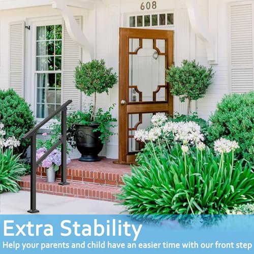Wrought Iron Handrails for Outdoor Steps - Exterior Hand Rails for Concrete Steps Outside Metal Stair Railing Porch 2 Step