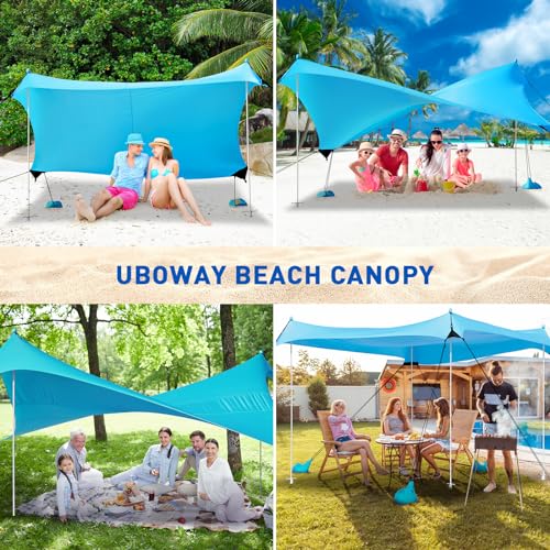 Beach Tent, Camping Tent UPF50+ with 8 Sandbags, Beach Essentials for 6-12 Persons, Beach Shade Canopy with Stability Poles and Big Ground Pegs, Pop Up Canopy for Camping, Picnics, 10X10FT Blue