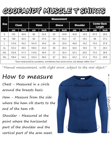 COOFANDY Men Muscle T Shirt Long Sleeves Fitted Gym Workout Athletic Tee Ribbed Knit Shirt White