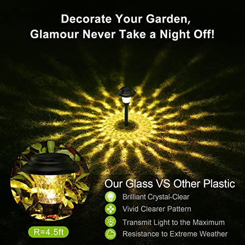Balhvit Glass Solar Lights Outdoor, 2 Pack Super Bright Solar Pathway Lights, Up to 12 Hrs Long Last Auto On/Off Garden Lights Solar Powered Waterproof, Stainless Steel LED Landscape Lighting for Yard