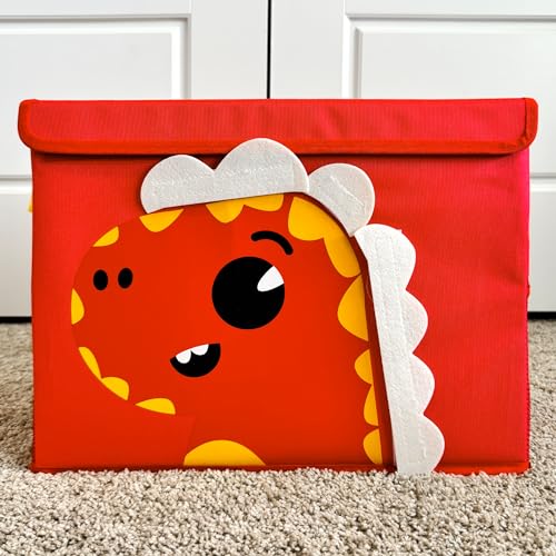 QUOKKA Toy Storage Box for Boys and Girls - 16x12x10 In Dino Toy Chest Organizer for Kids - | Collapsible | Handles | Flip-Top Lids | - Fabric Foldable Bin for Playroom - Nursery Room Organization