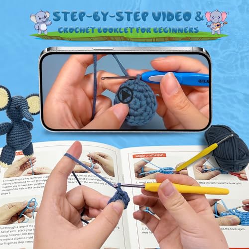 STROLITE Crochet Kit for Beginners, Elephant Crochet Animal Kits for Adults and Kids, with Step-by-Step Video Tutorials, Knitting Kit Starter Pack, DIY Knitting Supplies, Amigurumi Crochet Kit Gifts
