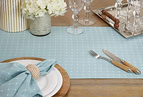 Saro Lifestyle Stitched Line Table Runner, Aqua, 16" x 54"