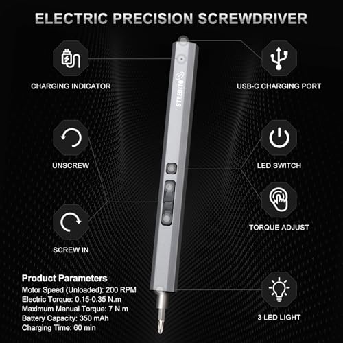 STREBITO Mini Electric Screwdriver Set 144-Piece Electric Precision Screwdriver, 3.7V Power Screwdriver Cordless, Rechargeable Small Electric Screwdriver Kit, PC Electronic Phone RC Drone Repair Tool