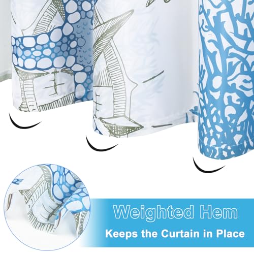 Likiyol 3 Pcs Nautical Beach Shower Curtain Sets with Rugs, Coastal Bathroom Set with Shower Curtain and Rugs, Ocean Bathroom Rug Set, 15.7'' x 23.6'' & 19.6'' x 31.5'' Rug for Brhroom, Kitchen