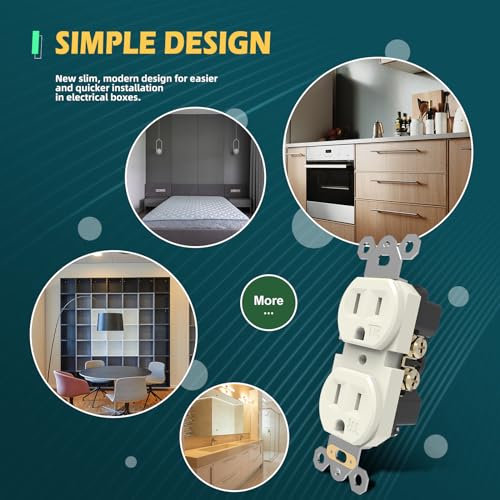 TOPELER 10 Pack Duplex Receptacle Outlets, Residential Grade Tamper-Resistant Electrical Wall Outlet, 15A 125V, 2 Pole 3 Wire, NEMA 5-15R, Self-Grounding, UL Listed, Light Almond