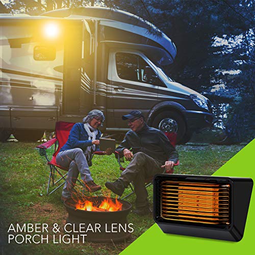 Leisure LED RV Exterior Porch Utility Light - 12v 280 Lumen Lighting Fixture. Replacement Lighting for RVs, Trailers, Campers, 5th Wheels. Black Base, Clear and Amber Lens Included (Black, 1-Pack)