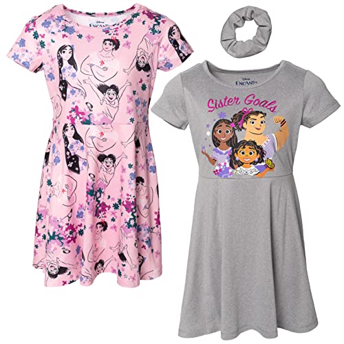 Disney Encanto Isabela Luisa Mirabel Little Girls Skater Dresses and Scrunchie Gray/Pink 4