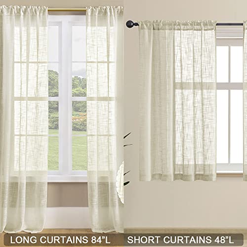 54 inch Length Curtains Semi Sheer 2 Panel Set Rod Pocket Short Curtains for Living Room Bedroom Bathroom Window,36 in Wide,White
