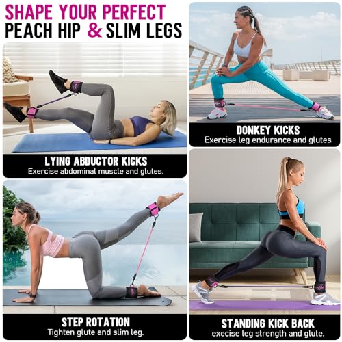 WALITO Ankle Resistance Bands with Cuffs, Ankle Bands for Working Out, Ankle Straps for Women, Exercise Bands for Legs and Butt, Booty Workout Equipment for Kickbacks Hip Fitness Training