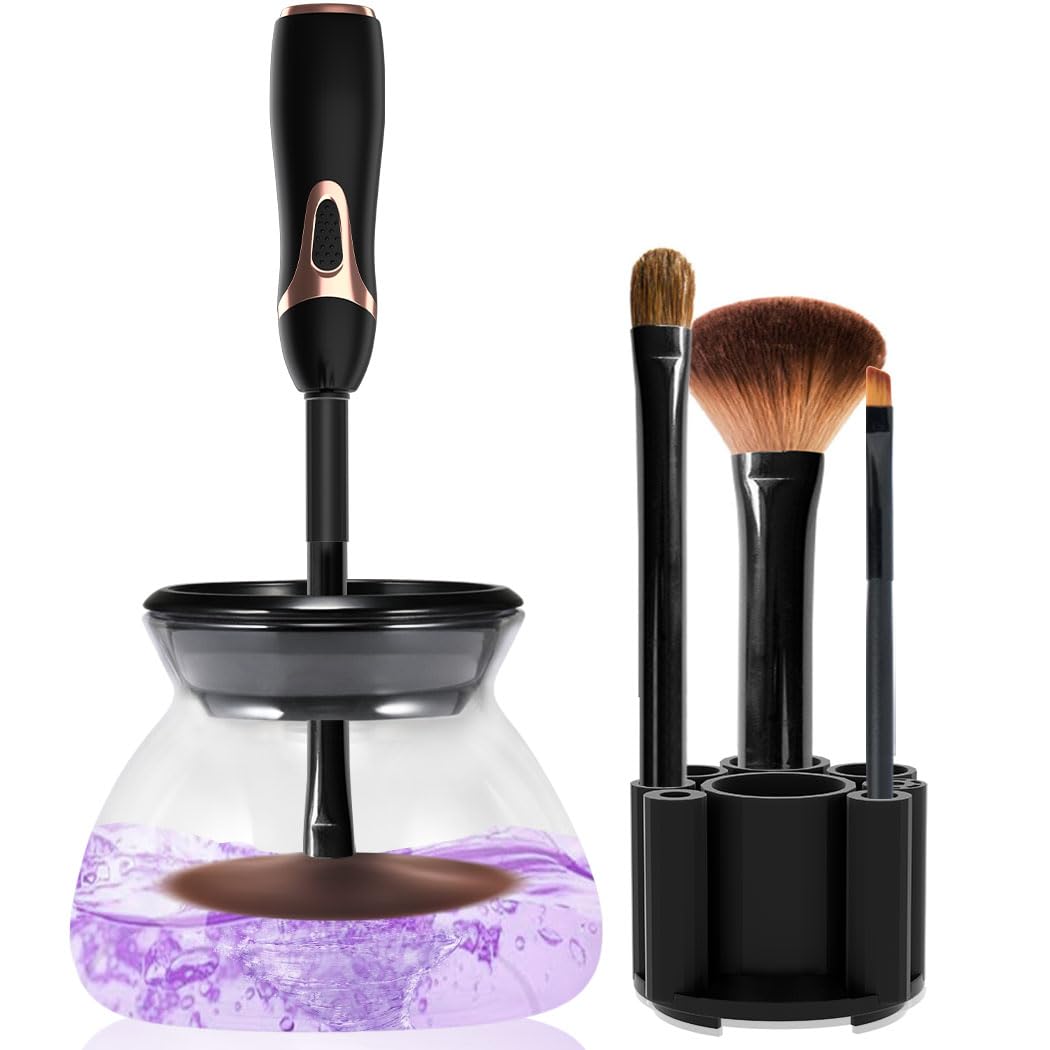 Makeup Brush Cleaner and Dryer Machine with FREE Makeup Cleaner Shampoo Super-Fast Electric Brush Cleaner Machine Automatic Brush Cleaner Spinner Makeup Brush Tools (black)