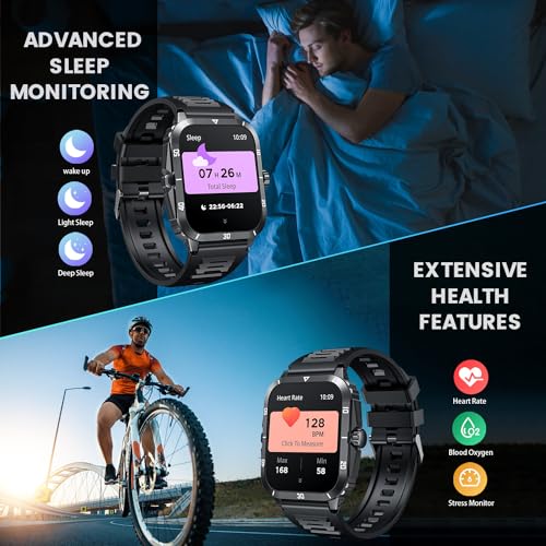 Smartwatch for Men Fitness Smart Watch: 2.0 inch Wrist Watch with Bluetooth Call Answer - Android iOS Compatible Military 3ATM Waterproof 100+ Sports Digital Activity Tracker Heart Rate Sleep Monitor