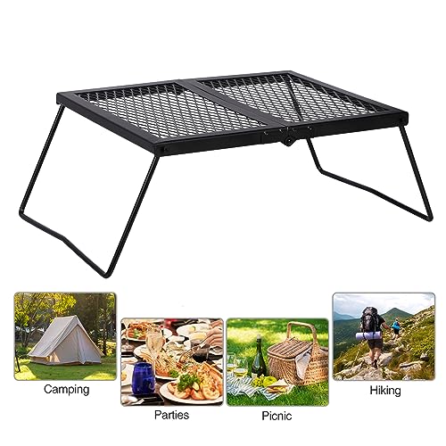 REDCAMP Folding Campfire Grill Heavy Duty Steel Grate, Portable Camp Fire Cooking Rack Over Fire Pit with Carrying Bag for Outdoor BBQ Camping