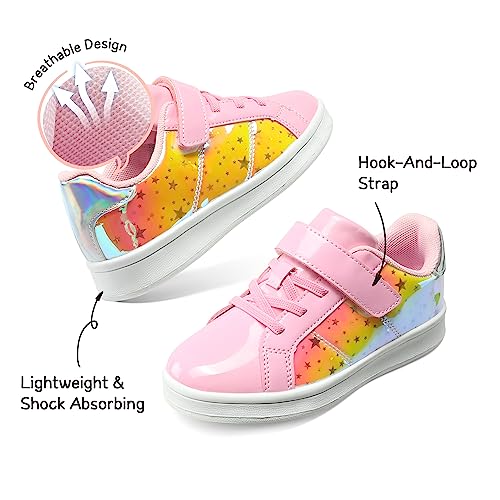 DREAM PAIRS Kids Girls Sneakers Toddler Little Kids Storybook DiscoStar Tennis School Walking Shoes,Size 3 Little Kid,Silver,SDFS2210K