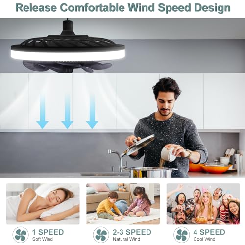 WESTTREE Celling Fan with Light and Remote, 12In Celling Fan with Lights - 144 Light Bead, Color Temperature, 4 Level Powered Wind Celling Fans for Bedroom, Dining Room QWF3103 Black