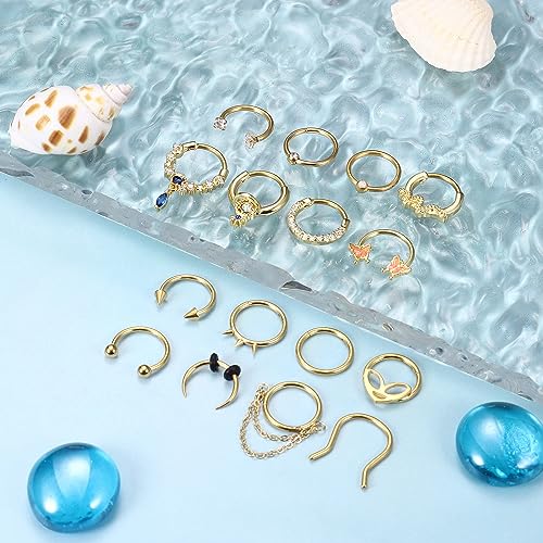 LOYALLOOK 16G Septum Rings Hoop for Women Men Surgical Steel Dangle Septum Jewelry Septum Clicker Horseshoe Nose Rings Hoop Hinged Segment Daith Helix Tragus Cartilage Earrings Piercing 10MM Gold Tone