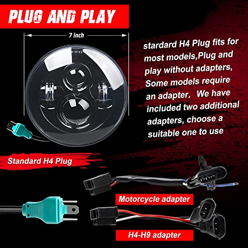 Tugwuetlwu 7" LED Headlight 4.5" Auxiliary Fog lights Kit Compatible with Harley Davidson Road King Electra Glide Heritage Softail Deluxe Ultra Limited CVO Tri Tour Glide Ultra Classic with Bracket