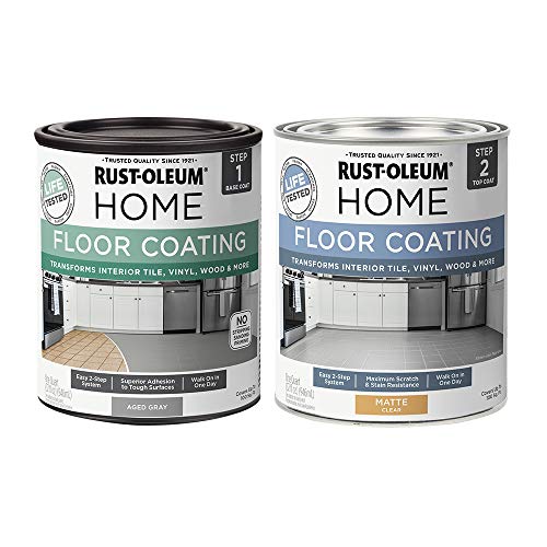 Rust-Oleum 367592 Home Interior Floor Coating Kit, Matte Aged Gray 32 Fl Oz (Pack of 2)