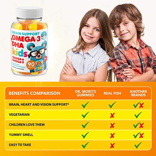 DR. MORITZ Vegan Omega 3 Gummies for Kids & Toddlers (90 Count), Omega 3 Kids Gummies with Omega 6 & 9, Kids Omega 3 Gummies for Brain & Heart Health, No Fish Oil & Gluten-Free