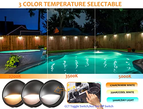 CLOUDY BAY [6 Pack] 3CCT Low Voltage LED Deck Lights Outdoor,2700K/3500K/5000K Selectable,Landscape Step Stair Railing Fence Light Wired,3W,12V-24V AC/DC,Bronze