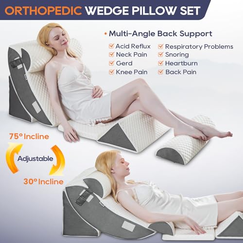 Wedge Pillow for Sleeping, 9 & 12 Inch Adjustable Wedge Pillow for Back Pain Relief Foldable Wedge Pillow for After Surgery Memory Foam Triangle Pillow Wedge for Bed Upright Acid Reflux Snoring