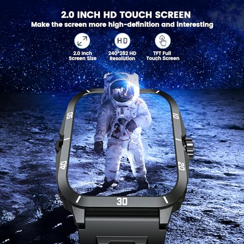 Smartwatch for Men Fitness Smart Watch: 2.0 inch Wrist Watch with Bluetooth Call Answer - Android iOS Compatible Military 3ATM Waterproof 100+ Sports Digital Activity Tracker Heart Rate Sleep Monitor