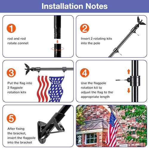 Flag Win 6FT Flag Pole Kit for House with Holder Bracket, Upgrade Stainless Steel Tangle Free Flagpole, Heavy Duty House Flag Pole Kit for 3x5 American Flag for Outside Porch,Outdoor,Boat (Black)