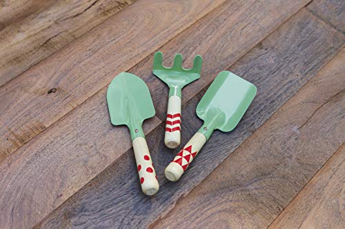 Beetle & Bee Kids Garden Tote Kit – Durable, Easy-to-Clean Gardening Tools Set - Includes Canvas Tote Bag, Hand Rake, Shovel & Trowel - Perfect Toddler Gardening Set