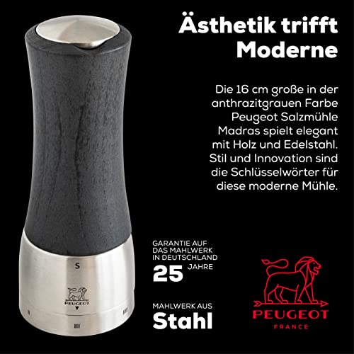 Peugeot - Madras u'Select Manual Salt Mill - Adjustable Grinder - Stainless Steel & Beechwood, Graphite