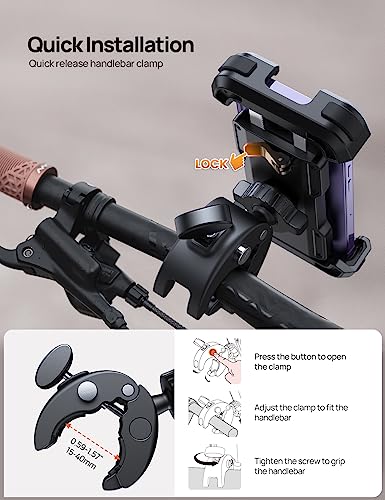 Aomiker Bike Motorcycle Phone Holder Mount - [2024 Quick Release] Bike Phone Holder Handlebar Clamp, Bicycle Scooter Phone Clip for iPhone 15 14 13 12 11 Pro Max Plus Mini, 4.7-6.8" Smartphone