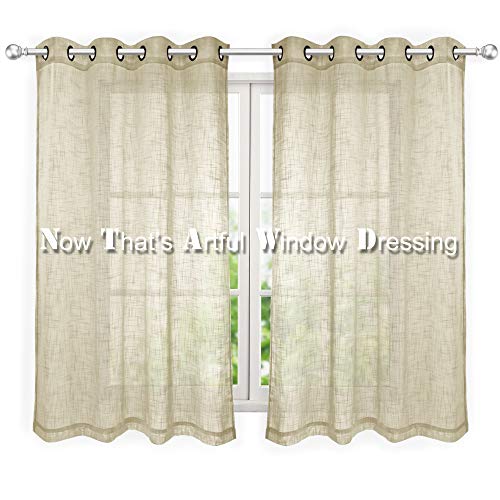VOILYBIRD Palma Sheer Curtains for Living Room 84 Inch Length Light Filtering Draperies for Bedroom Bronze Grommet Set of 2 Panels (52''W x 84''L, Beige)