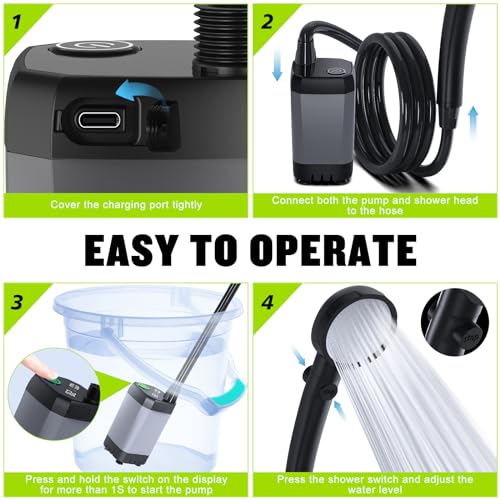 Spopal Portable Shower for Camping, [Long-Lasting] 6000mAh Rechargeable Camping Shower with Intelligent LED Display, 4 Spray Modes, IPX7 Waterproof Outdoor Shower Kit for Hiking, Travel, Car, Pet