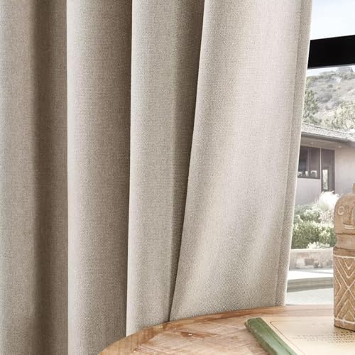 Joydeco Linen Curtains for Living Room,Light Filtering Rod Pocket Back Tab Semi Sheer Drapes Window Long Curtains 84 inches Long Sheer Bliss