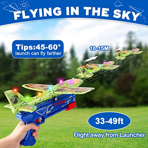 3 Pack Foam Airplane Launcher Toy with 3 DIY Stickers, 12.6" LED Airplane Toy, Catapult Plane Boy Toys, Outdoor Flying Toys for Kids Birthday Gifts for 4 5 6 7 8 9 10 11 12 Year Old Boys Girls